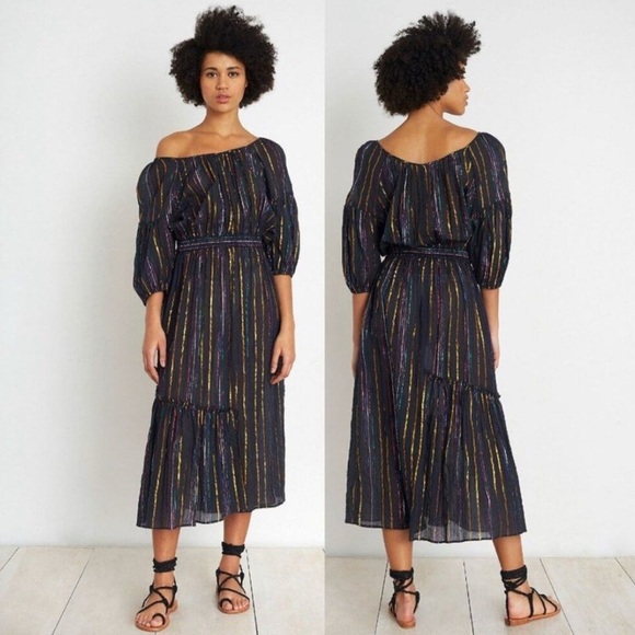 Apiece Apart Rainbow Metallic Stripe Midi Camellia Dress Size 4 - Picture 1 of 9